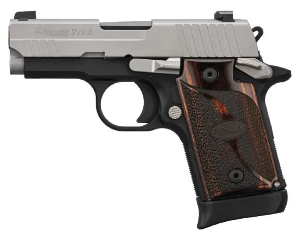 SIG SAUER P938 TWO TONE 9MM STS/BLK WALNUT GRIP 3" N.S. 1-6RD 1-7RD MAG