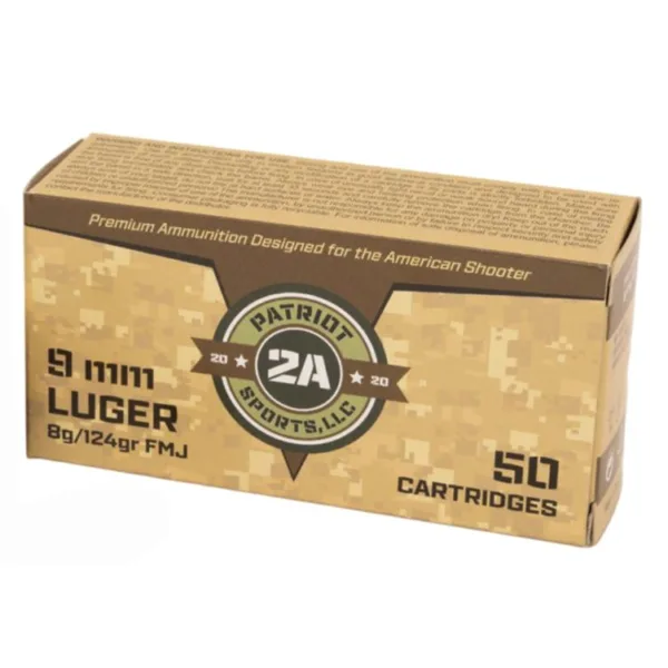 Patriot Sports Brass Case Handgun Ammunition 9mm Luger 124gr FMJ 1148 fps 50/ct