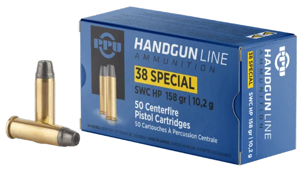 PPU .38 SPECIAL SWC HP 158G 50RD BOX 10 BOXES PER CASE