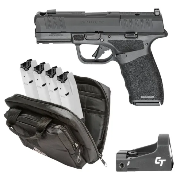 SPRINGFIELD ARMORY HELLCAT PRO GEAR UP OSP 9MM PISTOL BLK 5-15RD, CT1500, RANGE BAG